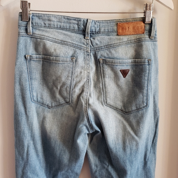Guess The Msdel Jean Distressed Holy Boho Skinny Leg Roll Up Cuffs Woman Size 26 - Picture 5 of 16